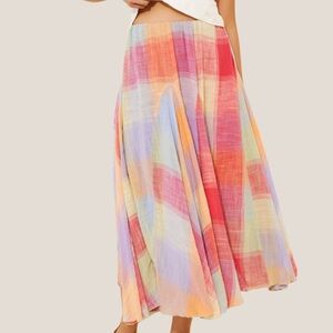 Multicolor Pastel Plaid Midi Skirt